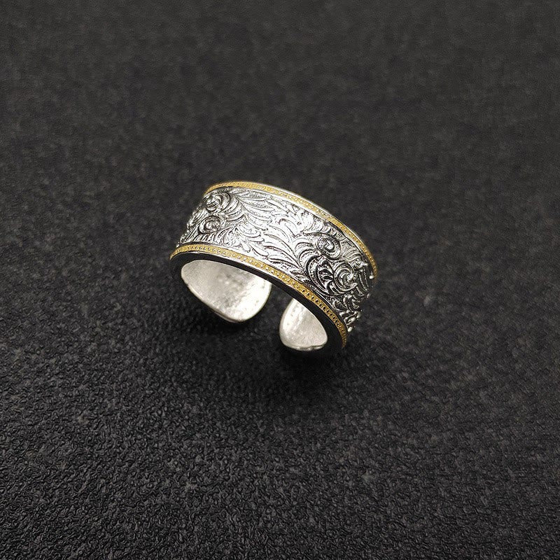 Bague à motif herbe en or et argent à ouverture réglable - Or et argent - Réglable - image 0