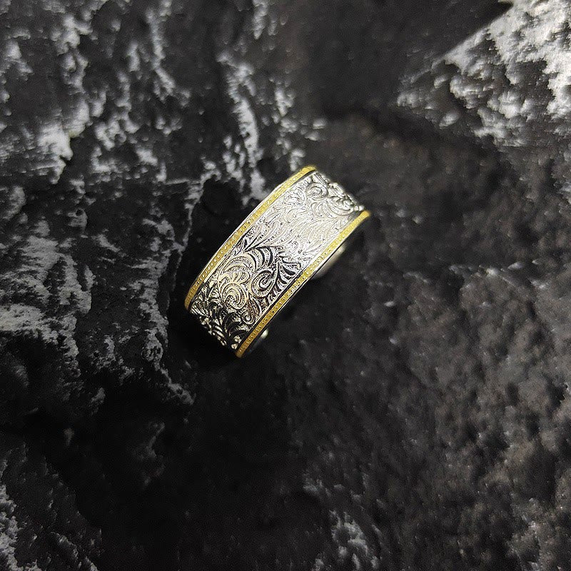 Bague à motif herbe en or et argent à ouverture réglable - image 1