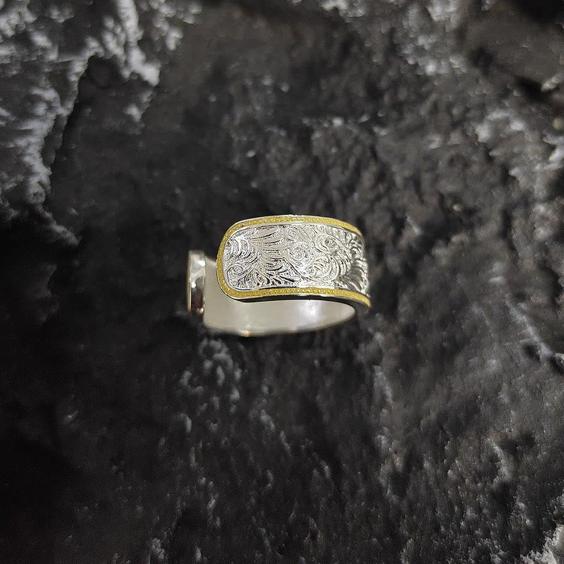 Bague à motif herbe en or et argent à ouverture réglable - image 2