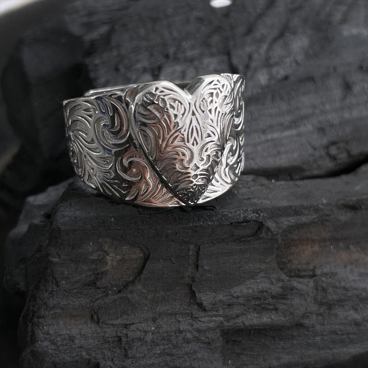 Bague ajustable en forme de cœur contrastant en or et en argent avec motif herbe - Argent - Réglable - image 2