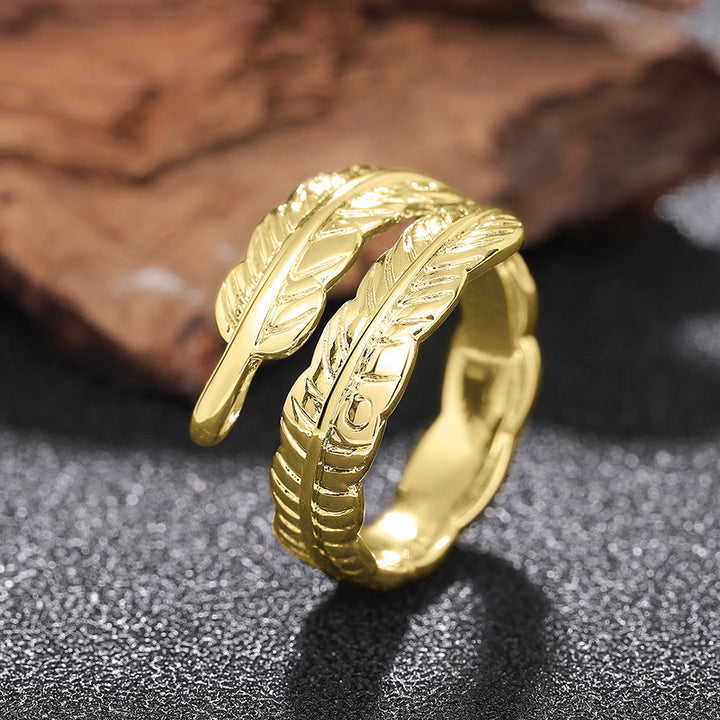 Bague ajustable en cuivre couleur unie style vintage avec motif feuille de bananier - image 8
