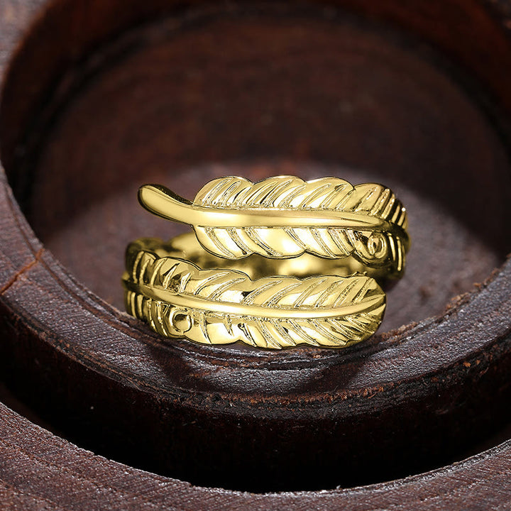 Bague ajustable en cuivre couleur unie style vintage avec motif feuille de bananier - Doré - Réglable - image 7