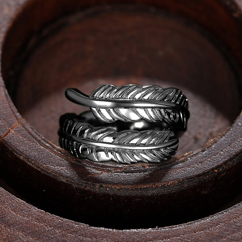Bague ajustable en cuivre couleur unie style vintage avec motif feuille de bananier - Noir - Réglable - image 11