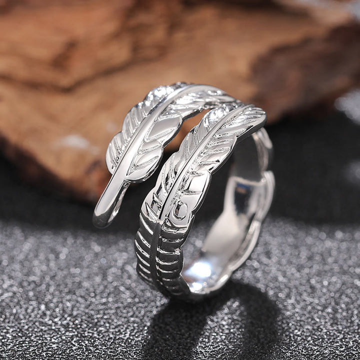 Bague ajustable en cuivre couleur unie style vintage avec motif feuille de bananier - image 4