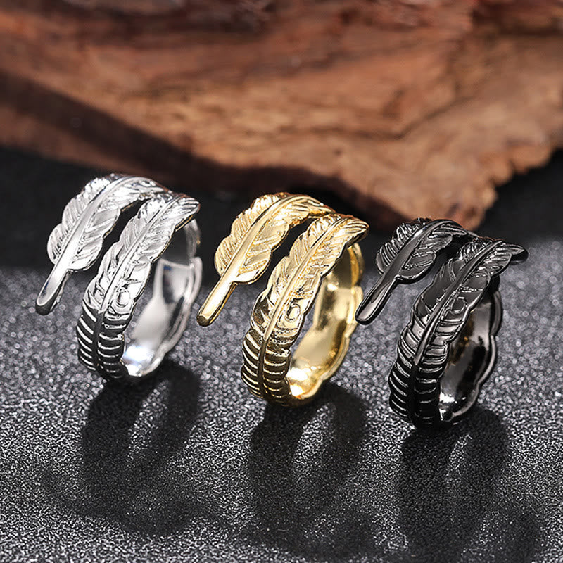 Bague ajustable en cuivre couleur unie style vintage avec motif feuille de bananier - image 1