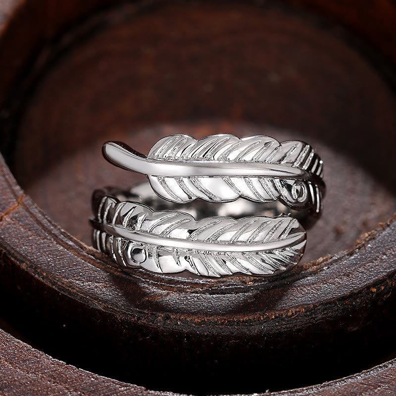 Bague ajustable en cuivre couleur unie style vintage avec motif feuille de bananier - Argent - Réglable - image 2