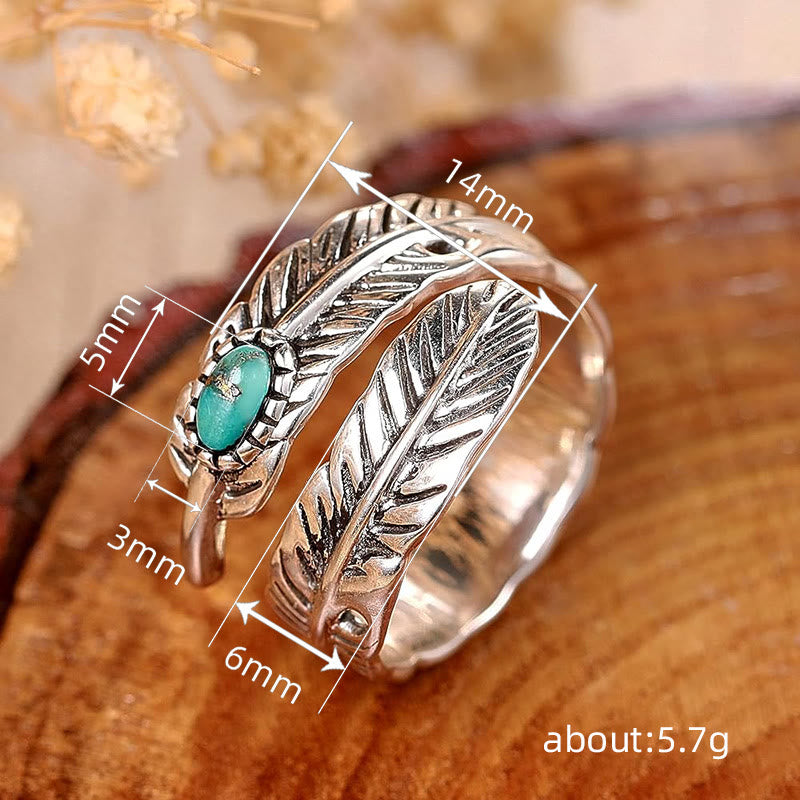 Bague en argent style bohème avec plumes turquoises incrustées - image 5