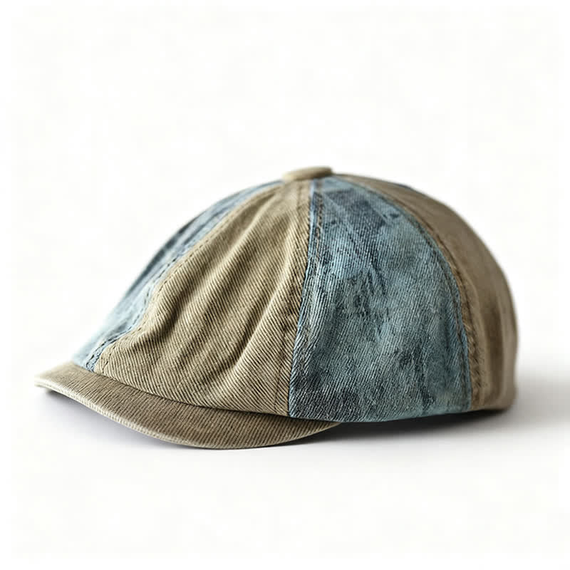 Béret octogonal en denim rétro à blocs de couleurs - Kaki - M (22"-22 7/8") - image 0