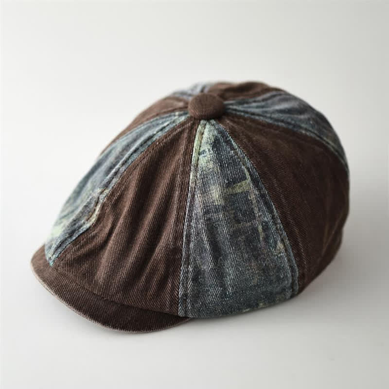 Béret octogonal en denim rétro à blocs de couleurs - image 3