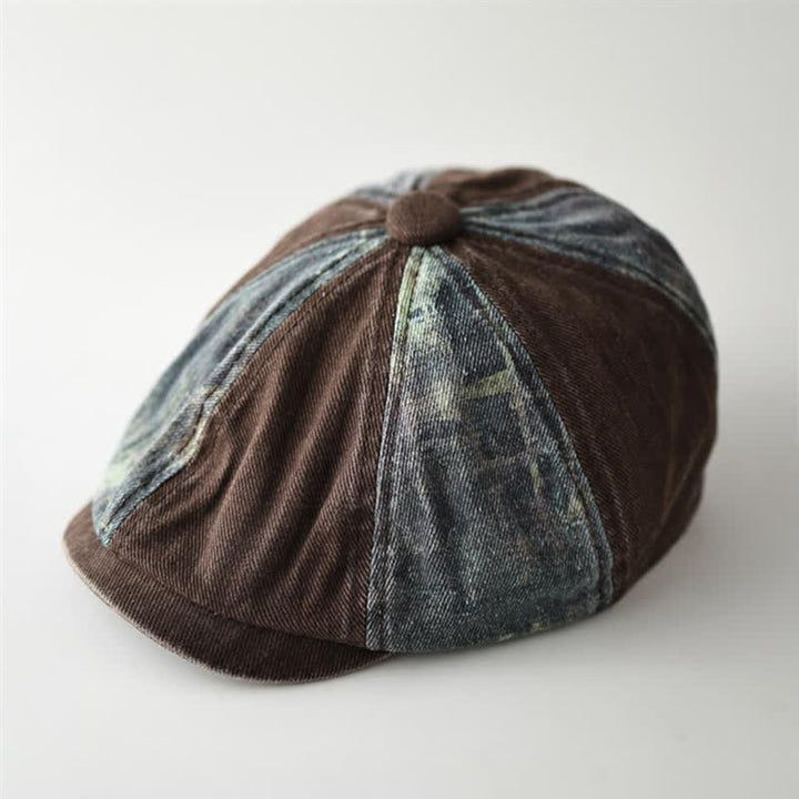 Béret octogonal en denim rétro à blocs de couleurs - image 3