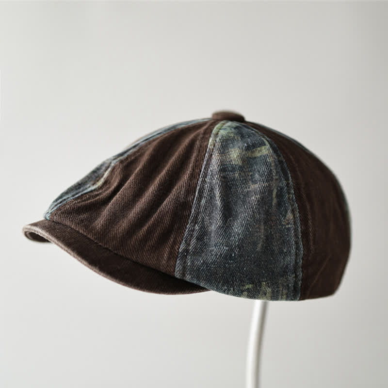 Béret octogonal en denim rétro à blocs de couleurs - Brun café - M (22"-22 7/8") - image 1