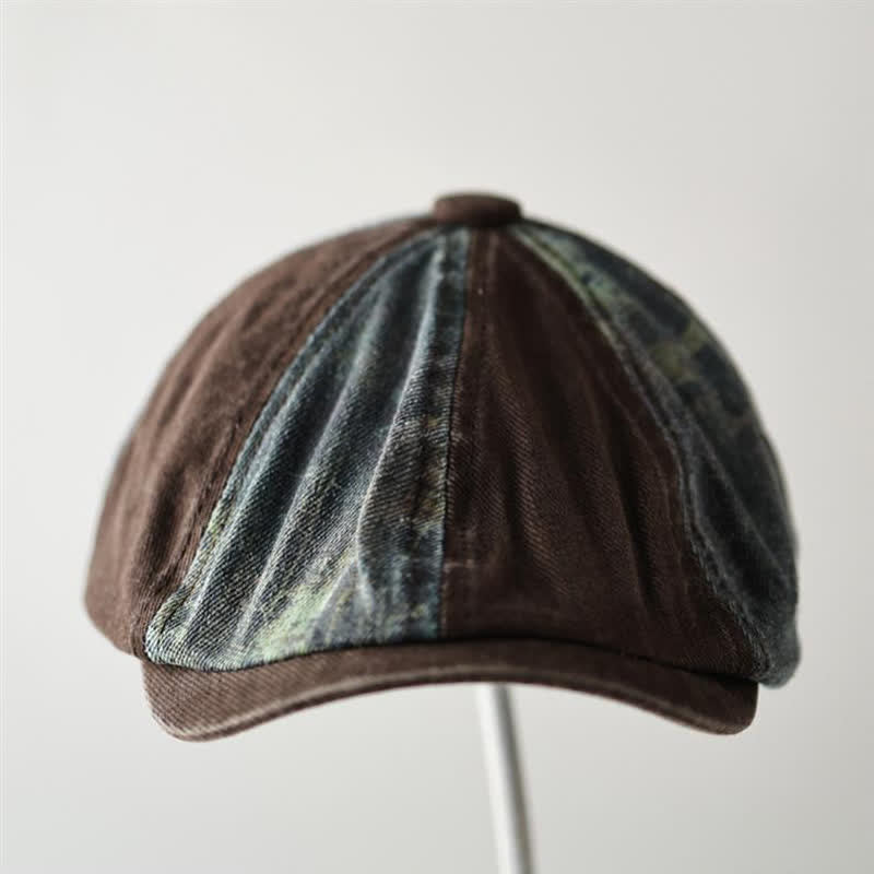 Béret octogonal en denim rétro à blocs de couleurs - image 2