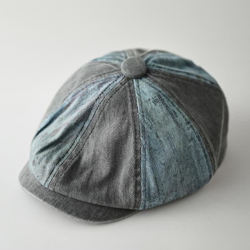 Béret octogonal en denim rétro à blocs de couleurs - image 6