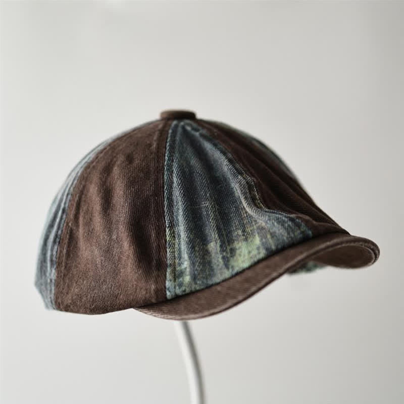 Béret octogonal en denim rétro à blocs de couleurs - image 4