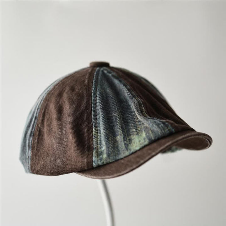 Béret octogonal en denim rétro à blocs de couleurs - image 4