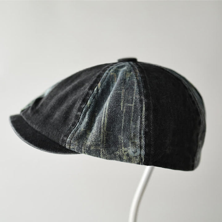 Béret octogonal en denim rétro à blocs de couleurs - Noir - M (22"-22 7/8") - image 8