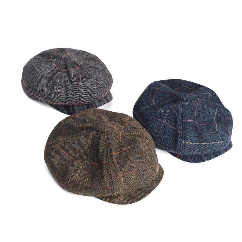 Béret octogonal en laine chaude mélangée à chevrons et à carreaux - image 1