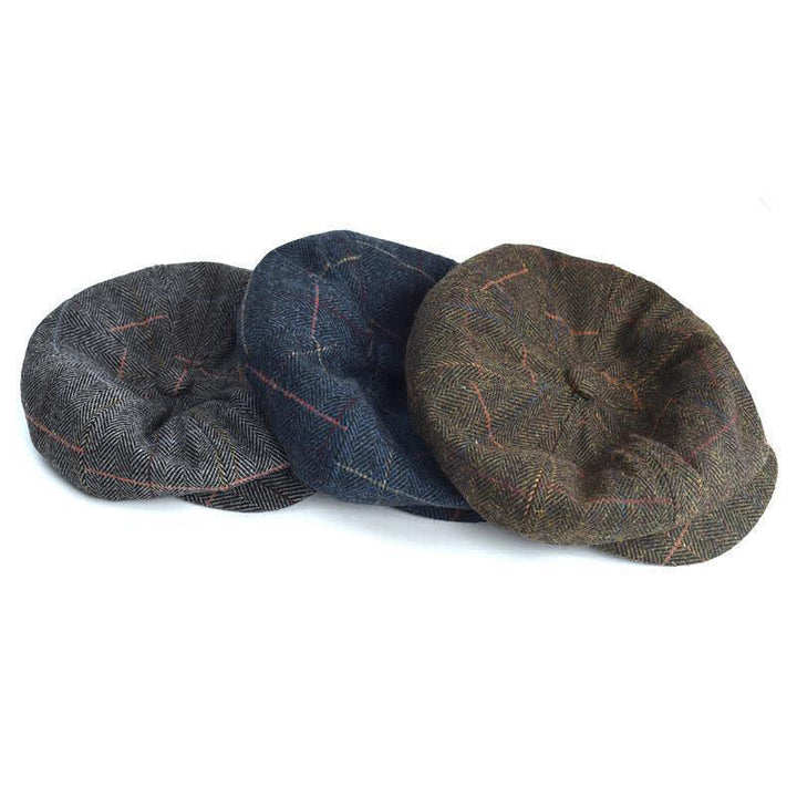 Béret octogonal en laine chaude mélangée à chevrons et à carreaux - image 2
