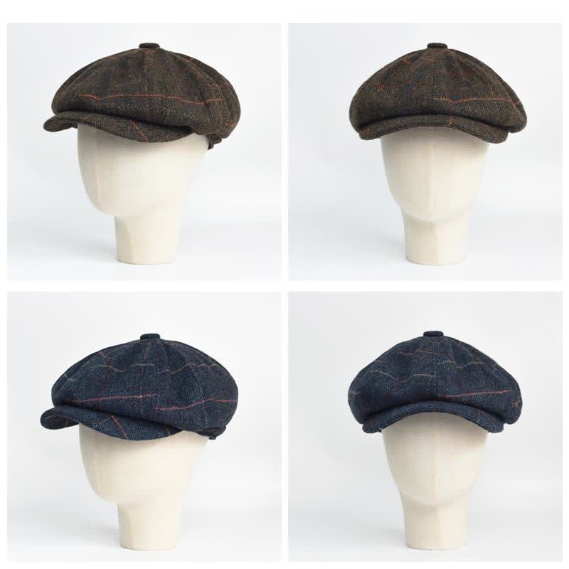 Béret octogonal en laine chaude mélangée à chevrons et à carreaux - image 6
