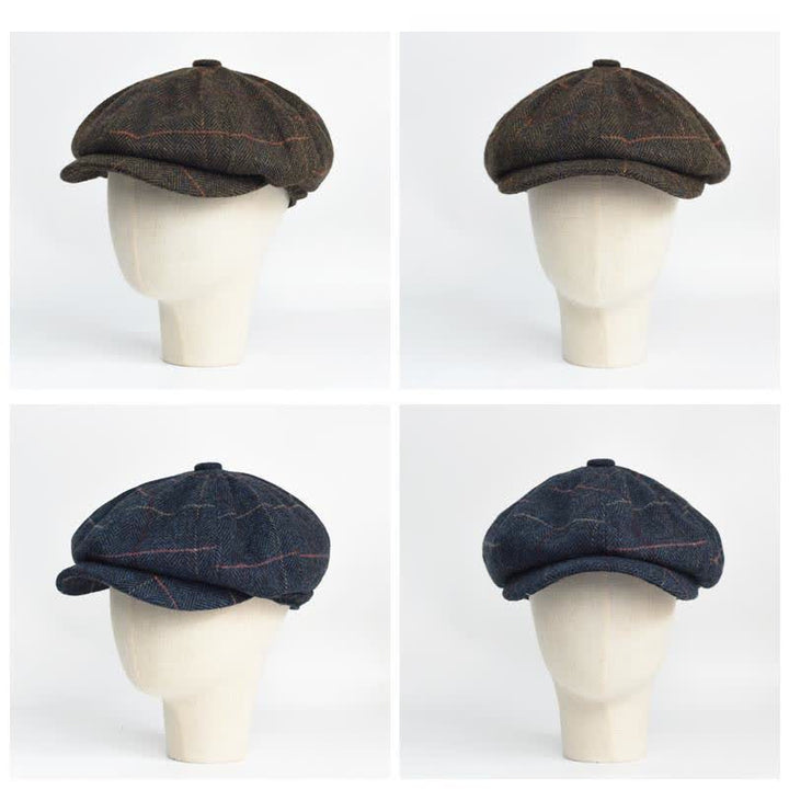 Béret octogonal en laine chaude mélangée à chevrons et à carreaux - image 6
