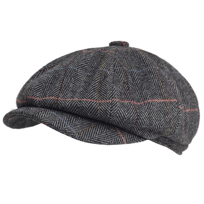 Béret octogonal en laine chaude mélangée à chevrons et à carreaux - Gris - Réglable (22 1/2"-23 5/8") - image 7