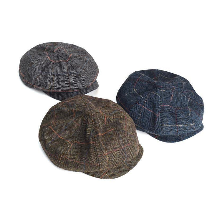 Béret octogonal en laine chaude mélangée à chevrons et à carreaux - image 1