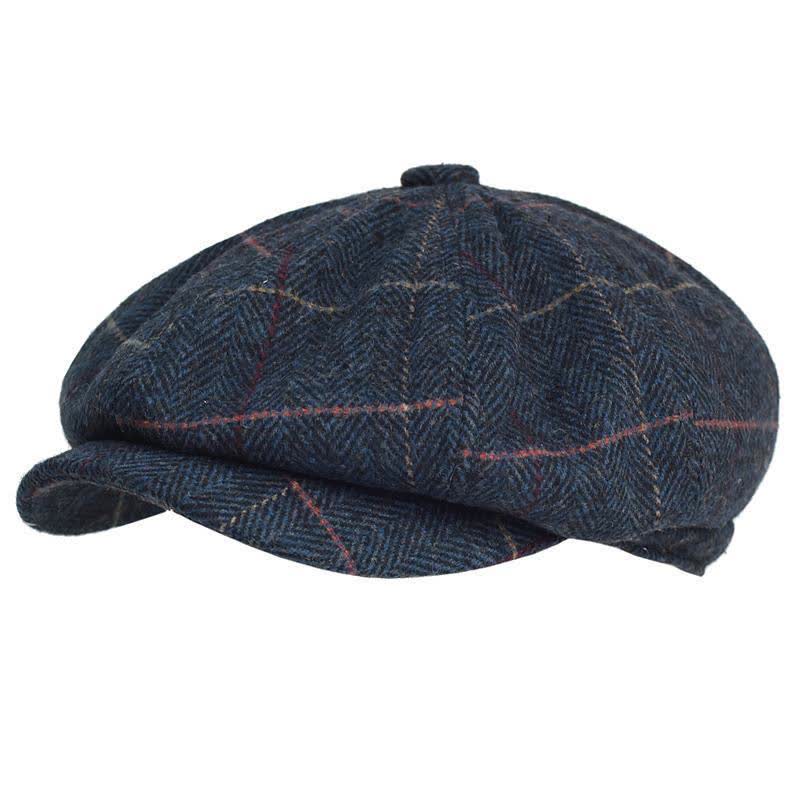 Béret octogonal en laine chaude mélangée à chevrons et à carreaux - Marine - Réglable (22 1/2"-23 5/8") - image 0