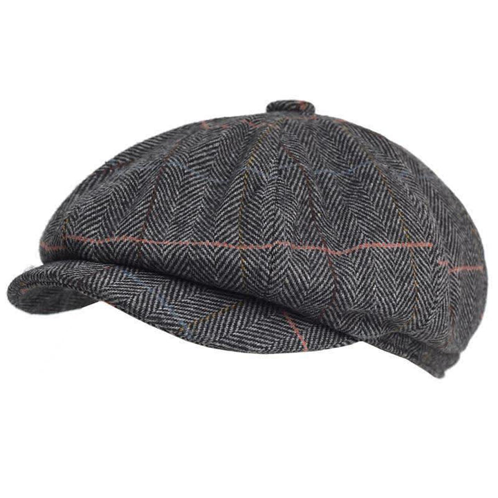 Béret octogonal en laine chaude mélangée à chevrons et à carreaux - Gris - Réglable (22 1/2"-23 5/8") - image 7
