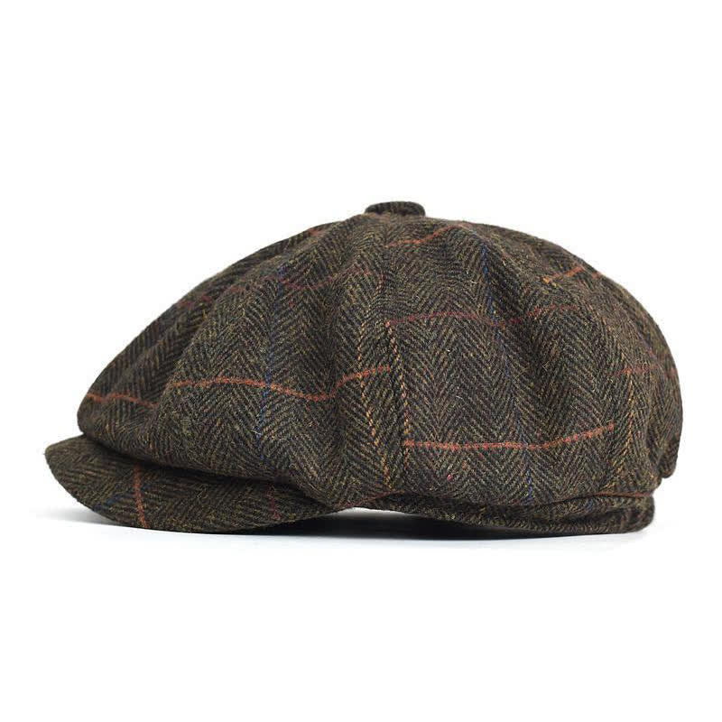 Béret octogonal en laine chaude mélangée à chevrons et à carreaux - image 4