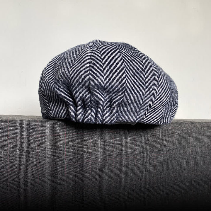 Béret octogonal en laine d'hiver à motif chevrons bleu marine - image 3