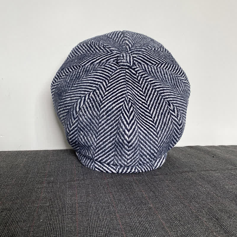 Béret octogonal en laine d'hiver à motif chevrons bleu marine - image 2