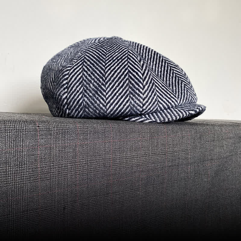 Béret octogonal en laine d'hiver à motif chevrons bleu marine - image 4