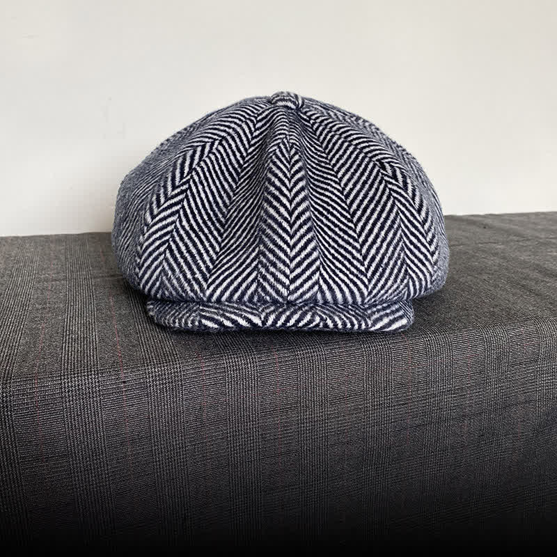 Béret octogonal en laine d'hiver à motif chevrons bleu marine - image 1