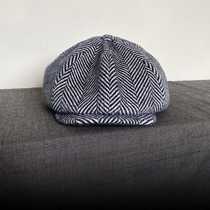 Béret octogonal en laine d'hiver à motif chevrons bleu marine - image 1