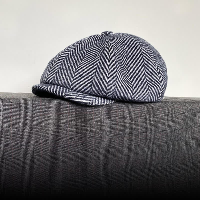 Béret octogonal en laine d'hiver à motif chevrons bleu marine - image 5