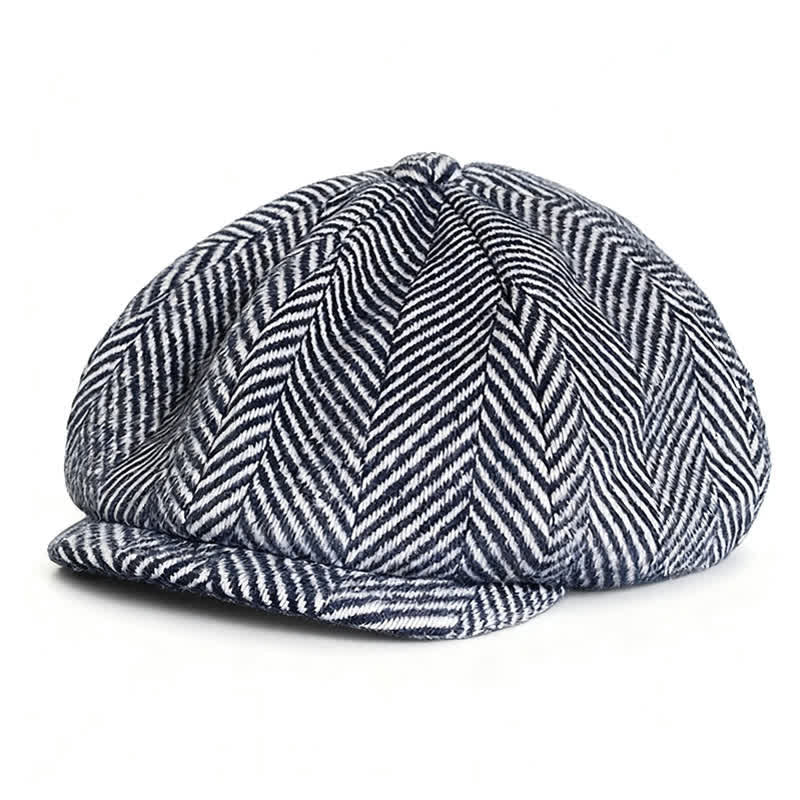 Béret octogonal en laine d'hiver à motif chevrons bleu marine - Marine - XL (24"-24 1/2") - image 0