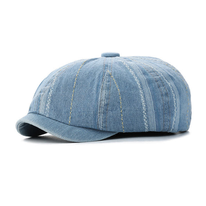 Casquette gavroche à rayures en denim, béret octogonal - Bleu clair - Réglable (22"-23 1/4") - image 9