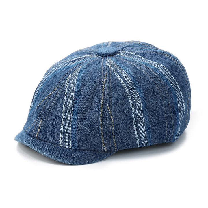 Casquette gavroche à rayures en denim, béret octogonal - image 5