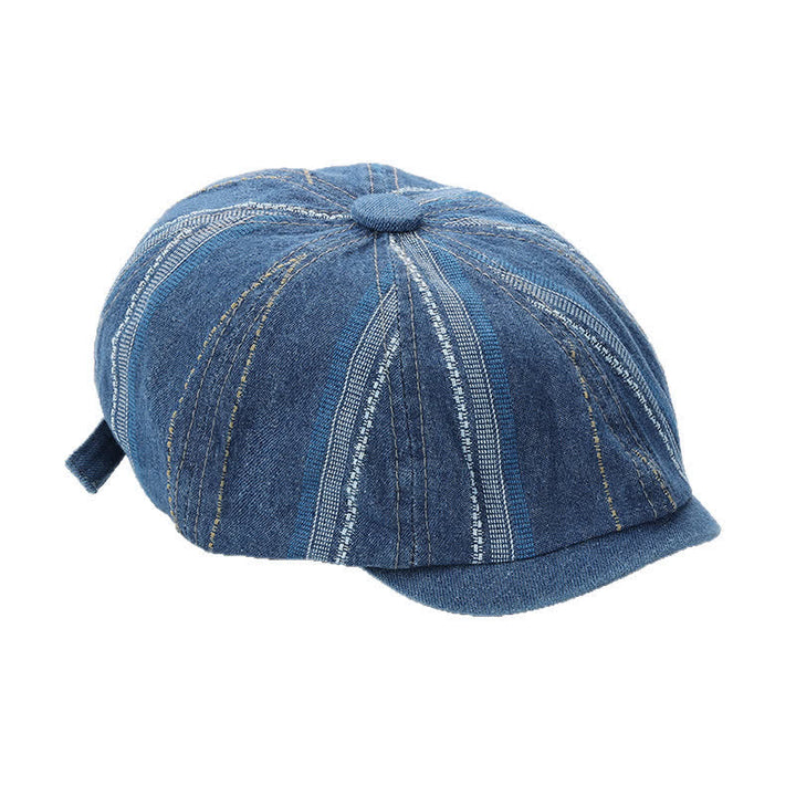 Casquette gavroche à rayures en denim, béret octogonal - image 4