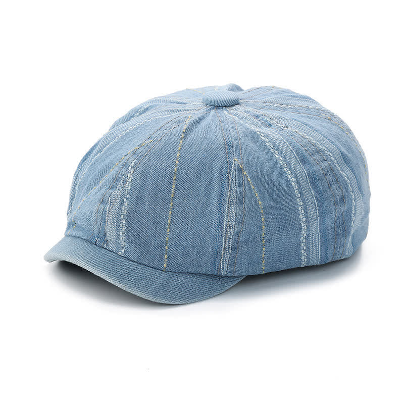 Casquette gavroche à rayures en denim, béret octogonal - image 10
