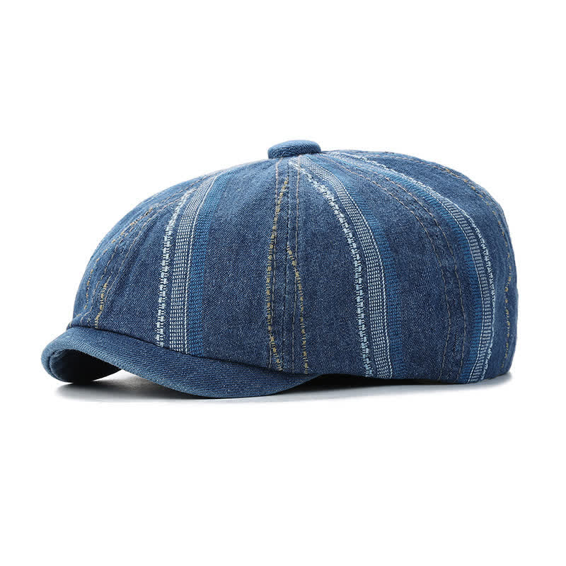 Casquette gavroche à rayures en denim, béret octogonal - Bleu - Réglable (22"-23 1/4") - image 3