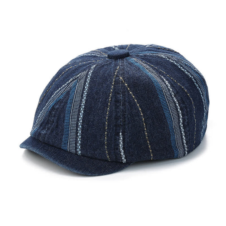 Casquette gavroche à rayures en denim, béret octogonal - image 2