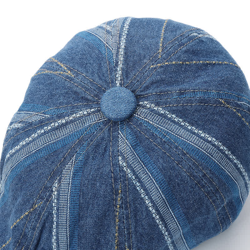Casquette gavroche à rayures en denim, béret octogonal - image 8