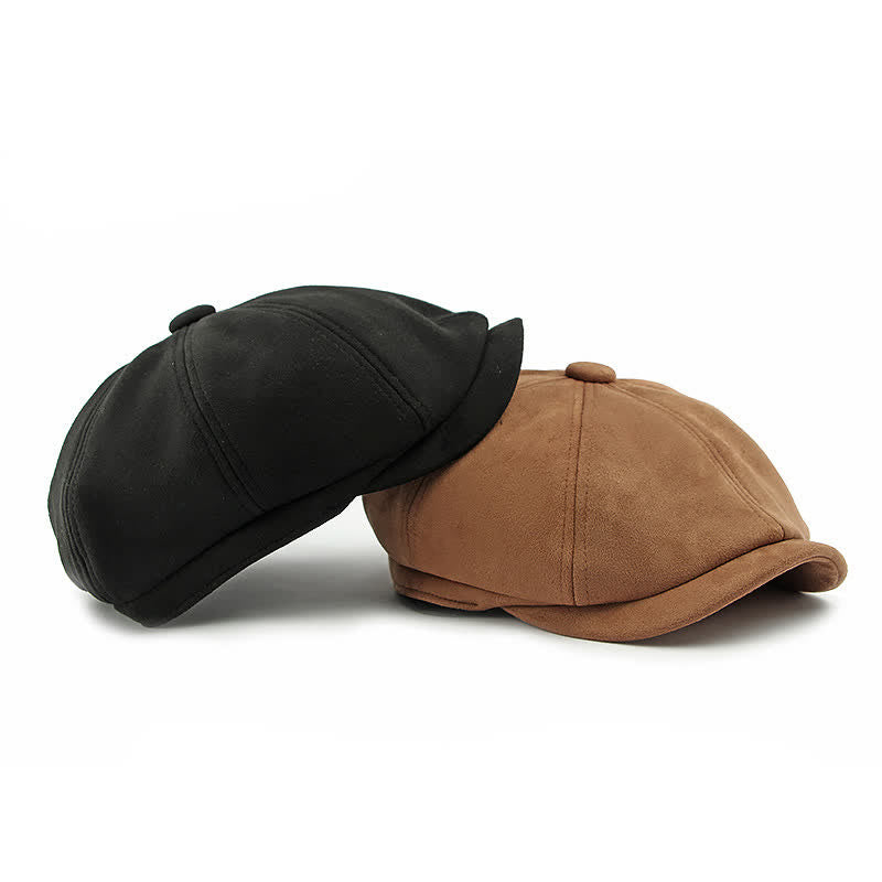 Béret octogonal en daim de couleur unie de style rétro - image 9