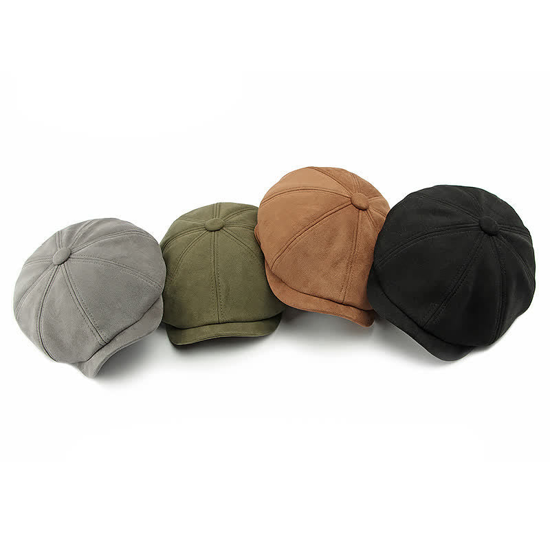 Béret octogonal en daim de couleur unie de style rétro - image 8