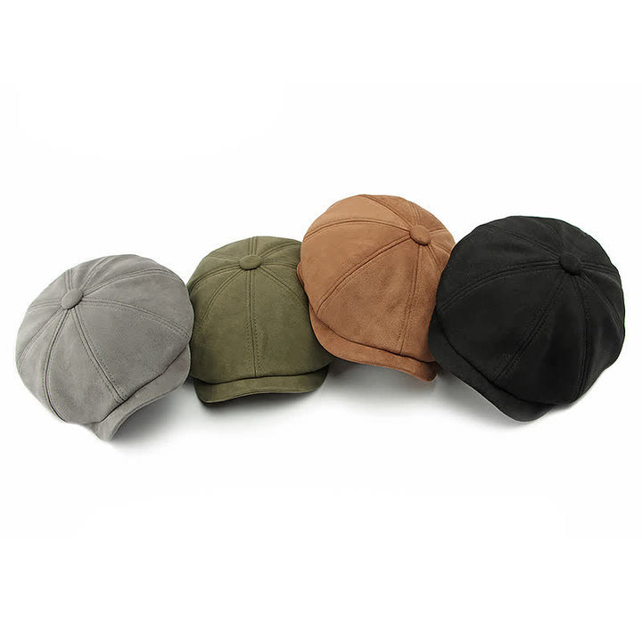 Béret octogonal en daim de couleur unie de style rétro - image 8
