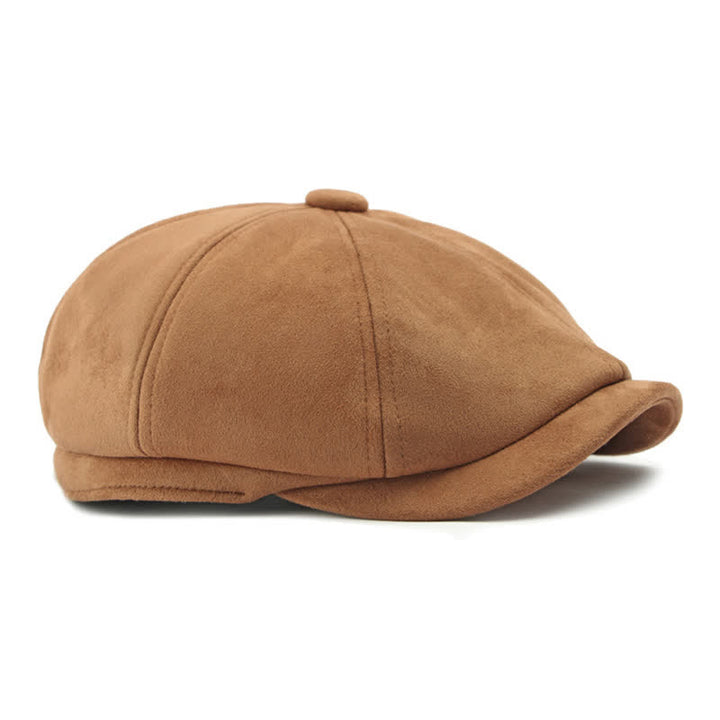 Béret octogonal en daim de couleur unie de style rétro - image 3