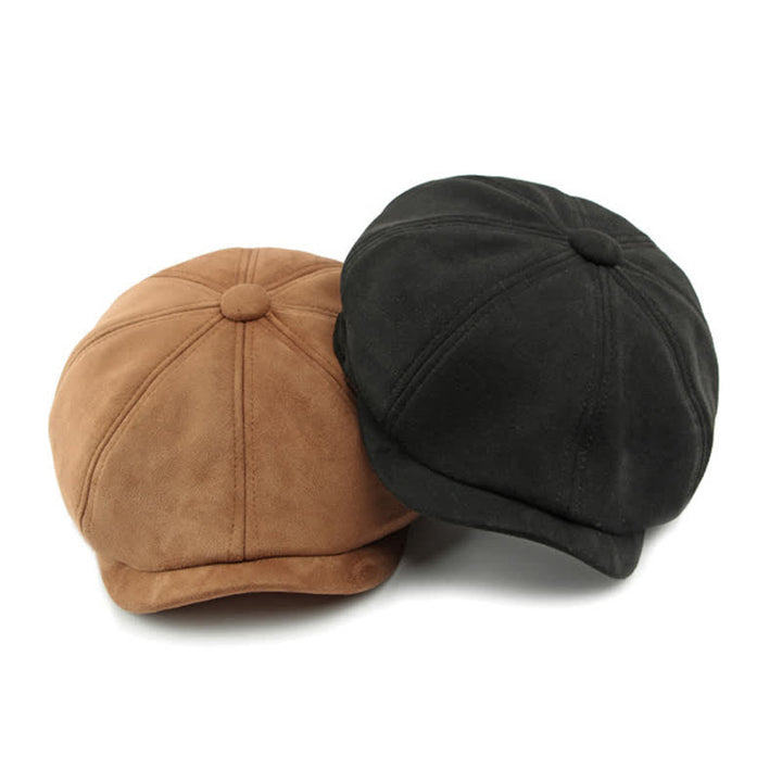 Béret octogonal en daim de couleur unie de style rétro - image 10
