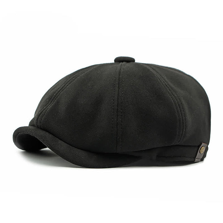 Béret octogonal en daim de couleur unie de style rétro - Noir - Réglable (21 5/8"-23 1/4") - image 11