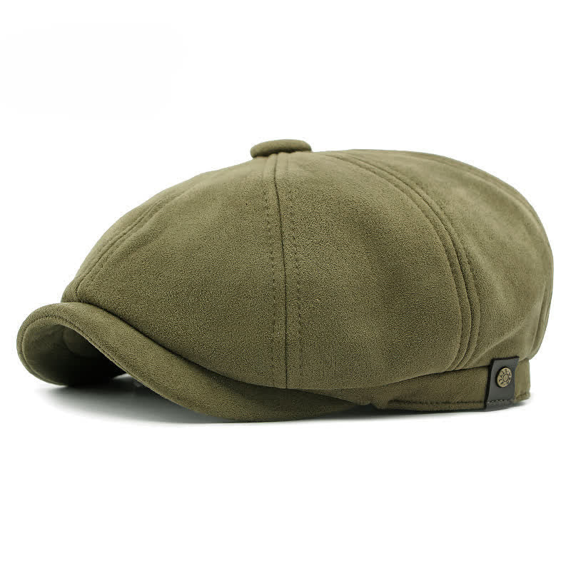 Béret octogonal en daim de couleur unie de style rétro - Vert armée - Réglable (21 5/8"-23 1/4") - image 13